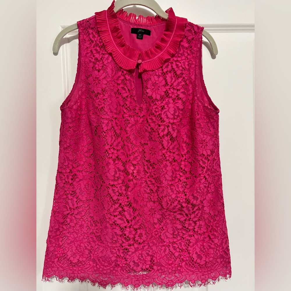 J. Crew Pink Sleeveless Ruffled Blouse